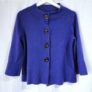 Anne Klein Sweater Cardigan Women's Size PS Purple 3/4 Bell Sleeve Button Up